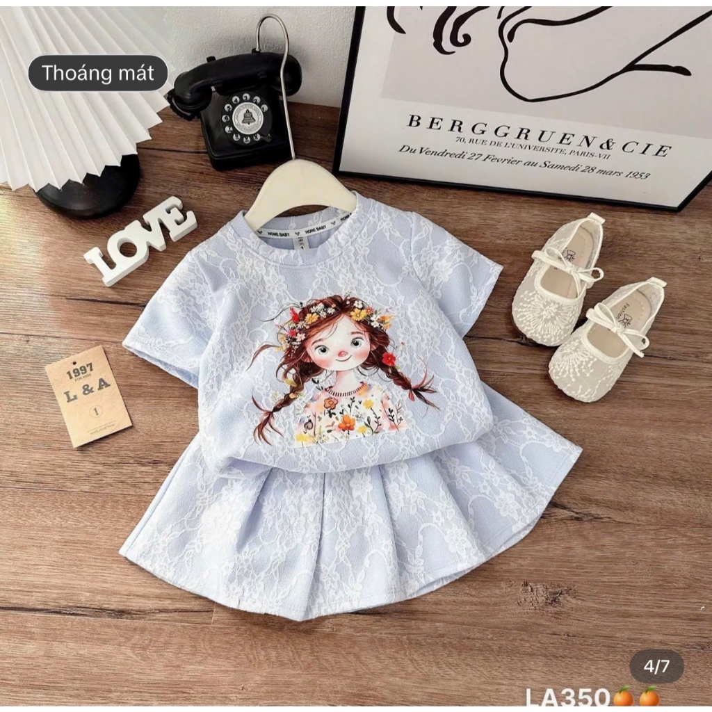 SÉT VÁY XẾP LY CÔ GÁI HOA VẰN CHO BÉ GÁI TỪ 9-43KG . CHẤT LIỆU COTTON MỀM MIN THOÁNG MÁT