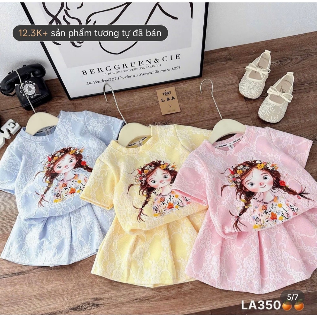 SÉT VÁY XẾP LY CÔ GÁI HOA VẰN CHO BÉ GÁI TỪ 9-43KG . CHẤT LIỆU COTTON MỀM MIN THOÁNG MÁT