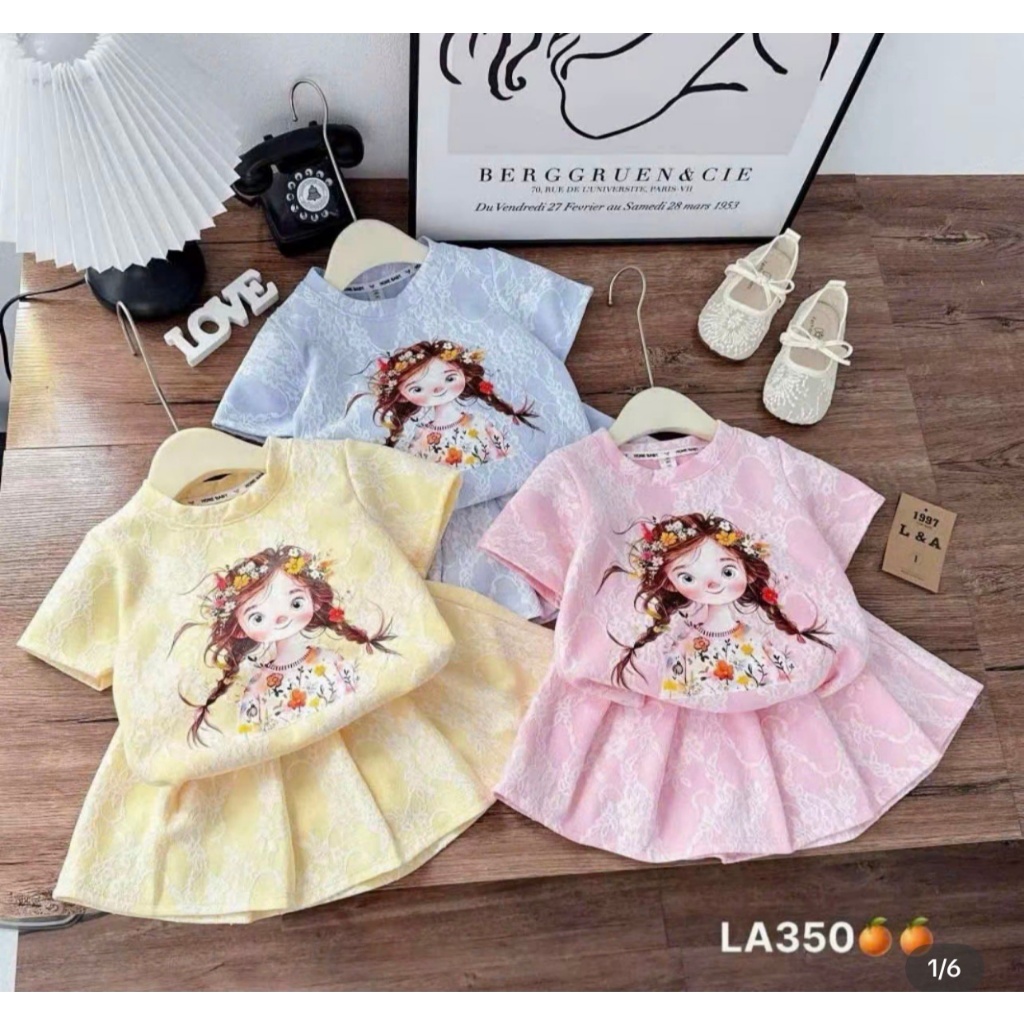 SÉT VÁY XẾP LY CÔ GÁI HOA VẰN CHO BÉ GÁI TỪ 9-43KG . CHẤT LIỆU COTTON MỀM MIN THOÁNG MÁT