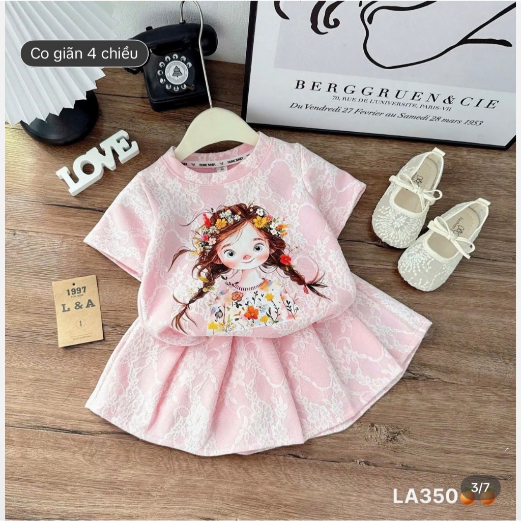 SÉT VÁY XẾP LY CÔ GÁI HOA VẰN CHO BÉ GÁI TỪ 9-43KG . CHẤT LIỆU COTTON MỀM MIN THOÁNG MÁT