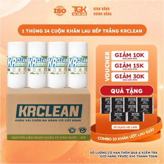 Thùng 24 cuộn khăn giấy lau bếp trắng KRCLEAN 50 tờ 20x25cm - Khăn lau bếp thấm hút đa năng, lau chén bát, lau tay