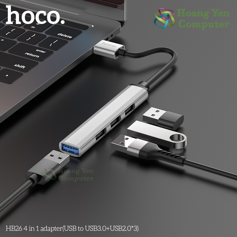 Hub Mở Rộng USB Hoco HB26 4in1 – Kết Nối Chuột, Bàn Phím, USB, Ổ Cứng – BH 1 Năm – Hoangyencomputer