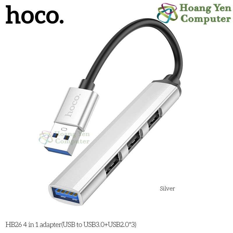 Hub Mở Rộng USB Hoco HB26 4in1 – Kết Nối Chuột, Bàn Phím, USB, Ổ Cứng – BH 1 Năm – Hoangyencomputer