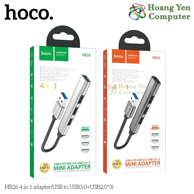 Hub Mở Rộng USB Hoco HB26 4in1 – Kết Nối Chuột, Bàn Phím, USB, Ổ Cứng – BH 1 Năm – Hoangyencomputer