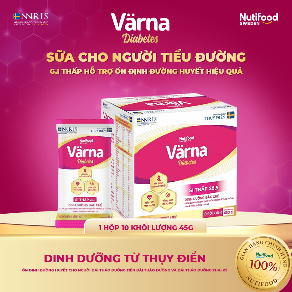 Sữa Bột Tiểu Đường VARNA DIABETES Lon (10 Gói x 45G) - GI Thấp, Hỗ Trợ Ổn Định Đường Huyết