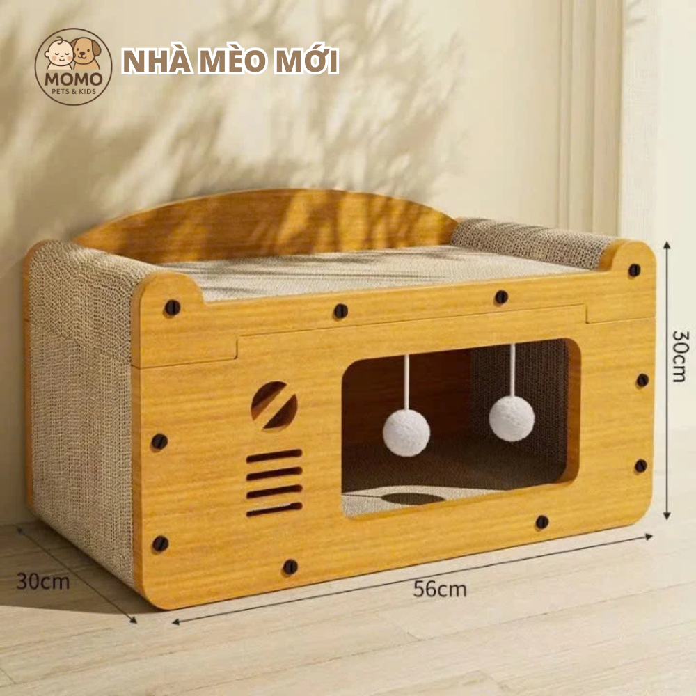 HỎA TỐC HCM -Nhà mèo bìa giấy carton cao cấp cho mèo, cào móng mèo cưng size lớn 3in1 -Ngủ, chơi, cào móng