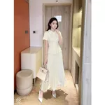 Set Váy Công Sở Thanh Lịch Chất Chéo Hàn Lót Lụa, Áo Dáng Peplum Ôm Eo, Chân Váy Dập Ly Khóa Kéo Tôn Dáng MEDECHILL S851 — ảnh 3