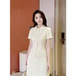 Set Váy Công Sở Thanh Lịch Chất Chéo Hàn Lót Lụa, Áo Dáng Peplum Ôm Eo, Chân Váy Dập Ly Khóa Kéo Tôn Dáng MEDECHILL S851 — ảnh 5