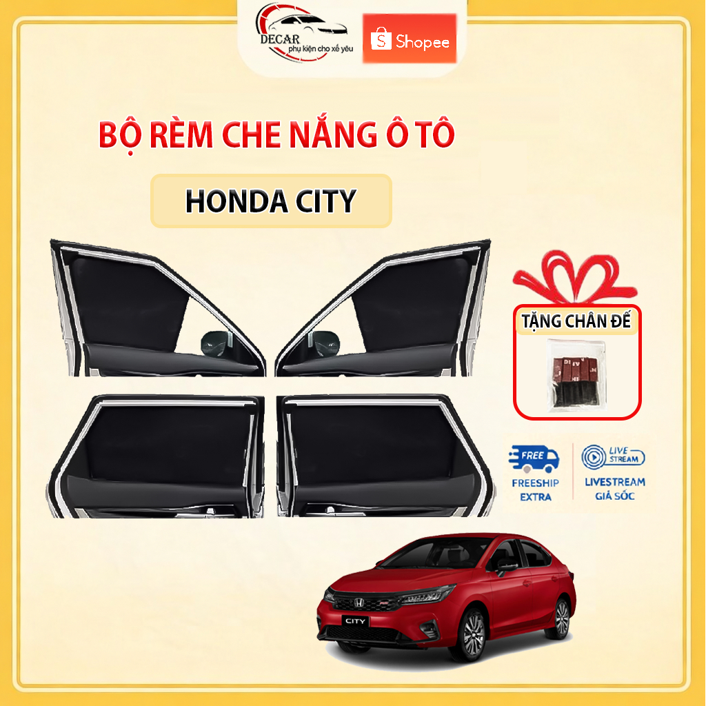 Rèm Che Nắng Ô Tô Hít Nam Châm Honda City - Bộ 4 Tấm Rèm Chắn Nắng Cửa Kính Xe Hơi Chống Tia UV