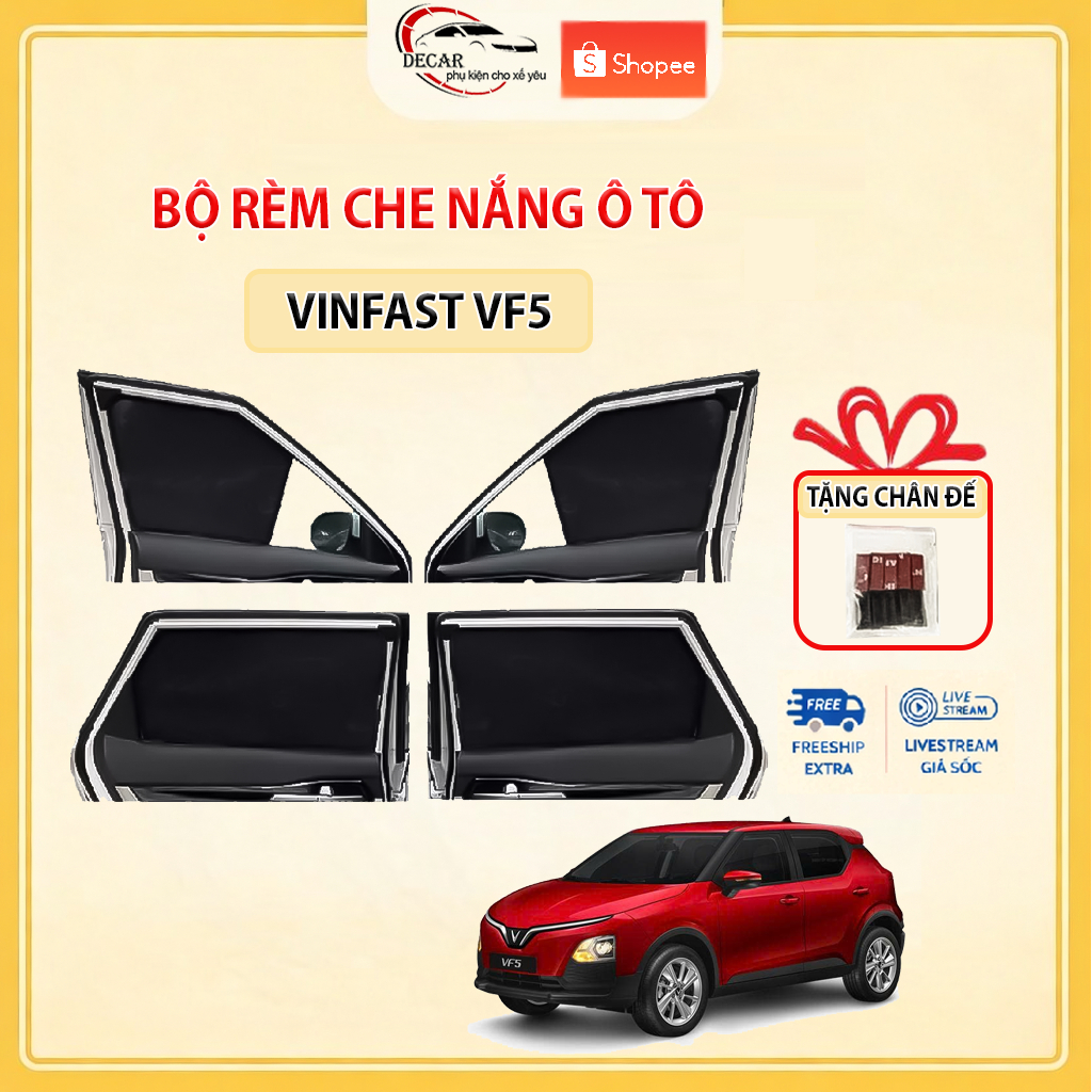 Rèm Che Nắng Ô Tô Hít Nam Châm Vinfast VF5 - Bộ 4 Tấm Rèm Chắn Nắng Cửa Kính Xe Hơi Chống Tia UV
