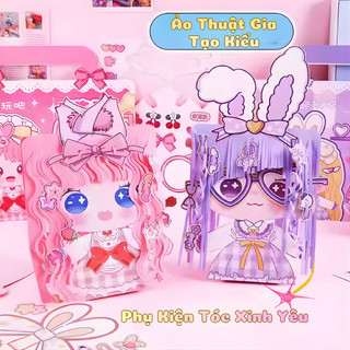 Túi Sách Sticker Tạo Mẫu Tóc Công Chúa, Tiểu Thư Cho Bé Gái Dễ Thương Tặng Kèm Nhiều Phụ Kiện Trang Trí-Đồ Chơi Thủ Công