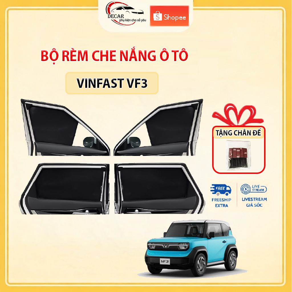 Rèm Che Nắng Ô Tô Hít Nam Châm Vinfast VF3 - Bộ 4 Tấm Rèm Chắn Nắng Cửa Kính Xe Hơi Chống Tia UV