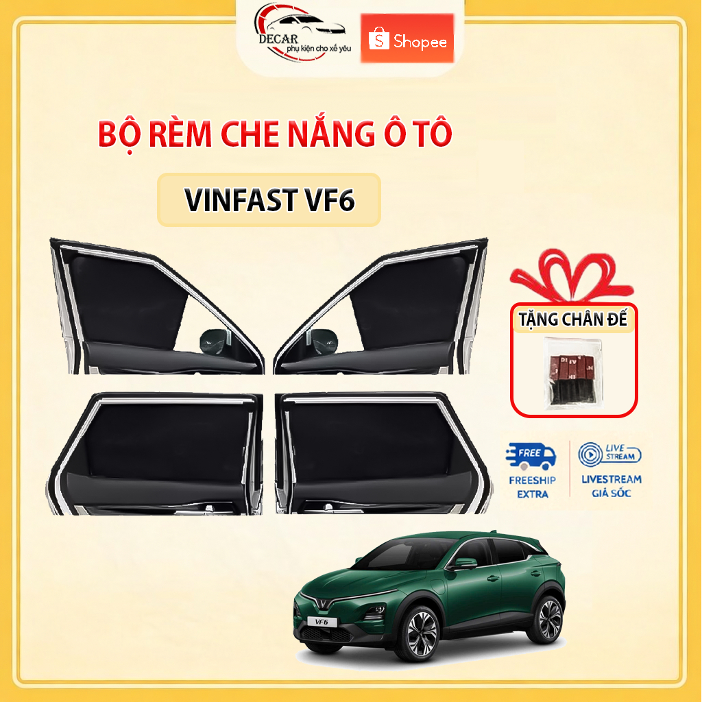 Rèm Che Nắng Ô Tô Hít Nam Châm Vinfast VF6 - Bộ 4 Tấm Rèm Chắn Nắng Cửa Kính Xe Hơi Chống Tia UV