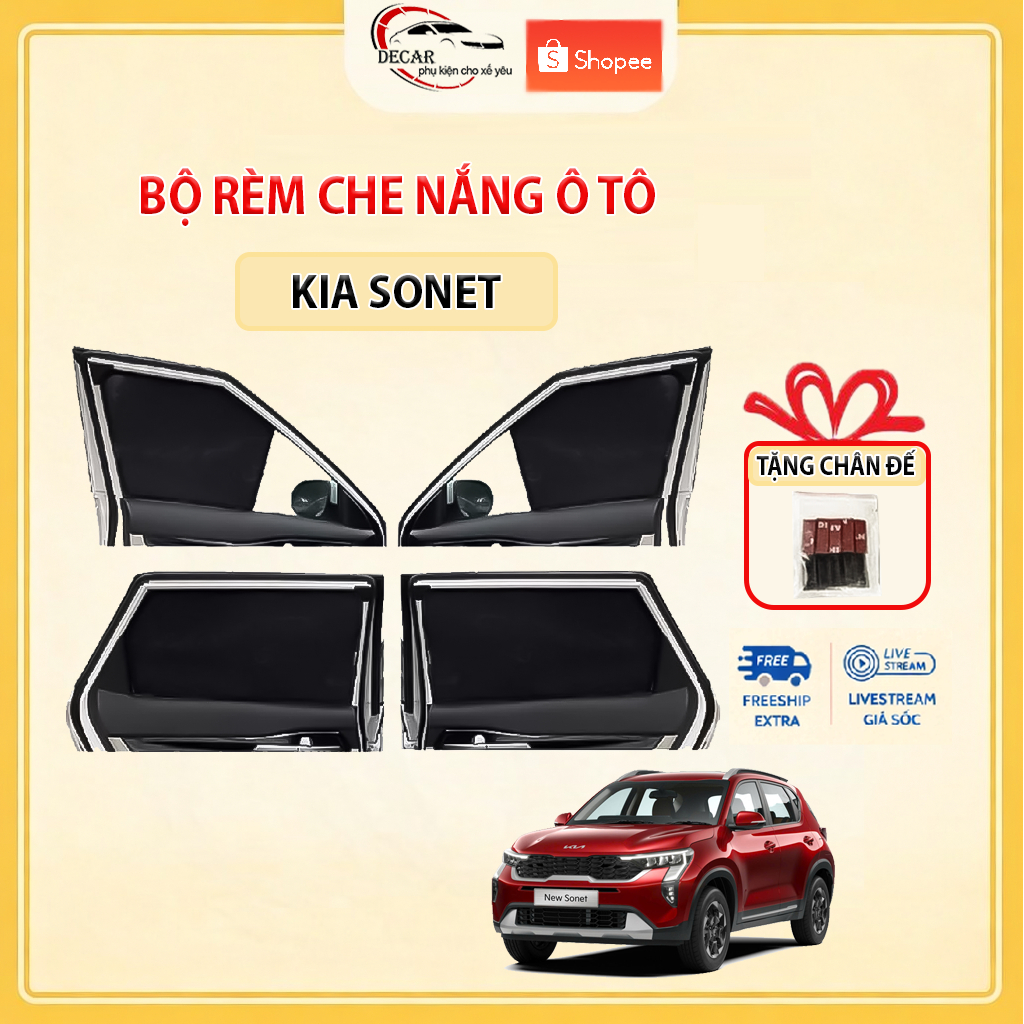 Rèm Che Nắng Ô Tô Hít Nam Châm Kia Sonet - Bộ 4 Tấm Rèm Chắn Nắng Cửa Kính Xe Hơi Chống Tia UV