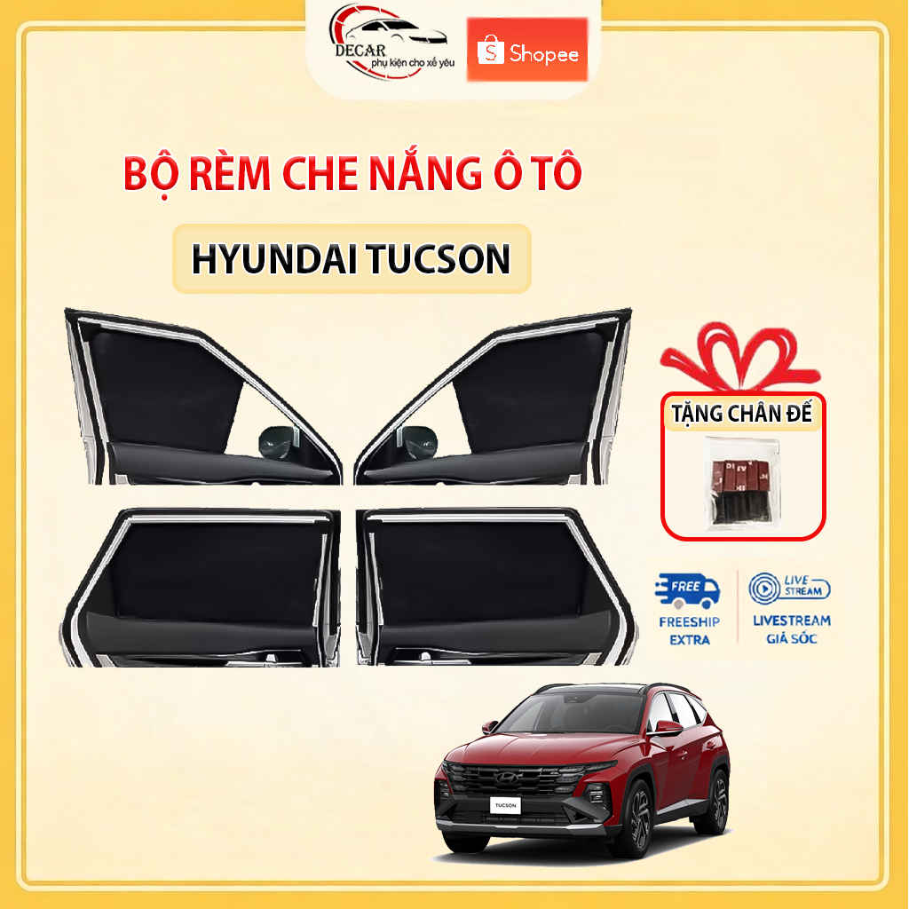 Rèm Che Nắng Ô Tô Hít Nam Châm Hyundai Tucson - Bộ 4 Tấm Rèm Chắn Nắng Cửa Kính Xe Hơi Chống Tia UV