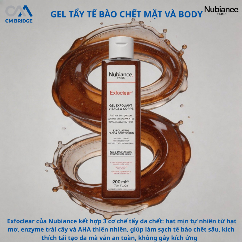 [Hàng Cty NK&PP] Gel tẩy tế bào chết NUBIANCE. PARIS Exfoclear Exfoliating Face & Body Scrub 200ml