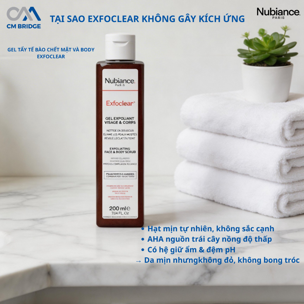 [Hàng Cty NK&PP] Gel tẩy tế bào chết NUBIANCE. PARIS Exfoclear Exfoliating Face & Body Scrub 200ml