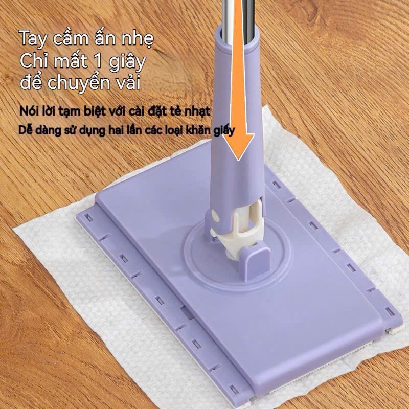 Cây Lau Nhà Kẹp Khăn Đa Năng Tay Ấn Thông Minh – Chổi Lau Sàn Phẳng Kẹp Giấy Lau / Khăn Lau Không Cần Chạm Tay