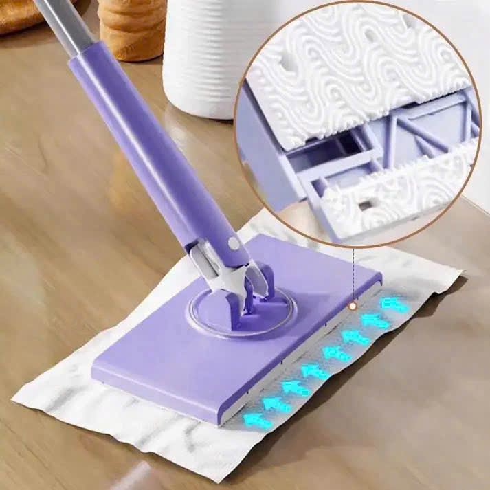 Cây Lau Nhà Kẹp Khăn Đa Năng Tay Ấn Thông Minh – Chổi Lau Sàn Phẳng Kẹp Giấy Lau / Khăn Lau Không Cần Chạm Tay