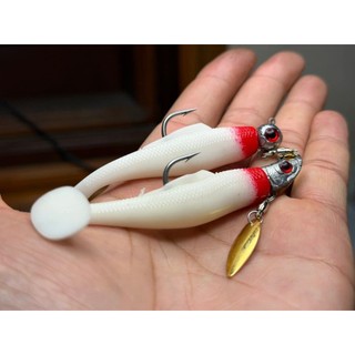 Combo 1 vỉ mồi mềm kèm 1 lưỡi jighead câu cá chẽm mú lóc..vv