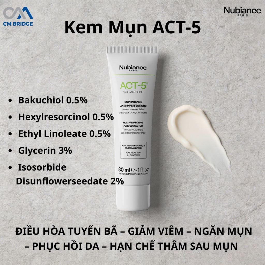 [Hàng Công Ty NK&PP ] Kem dưỡng da NUBIANCE. PARIS ACT-5 Multi-Perfecting Pore Corrector 30ml