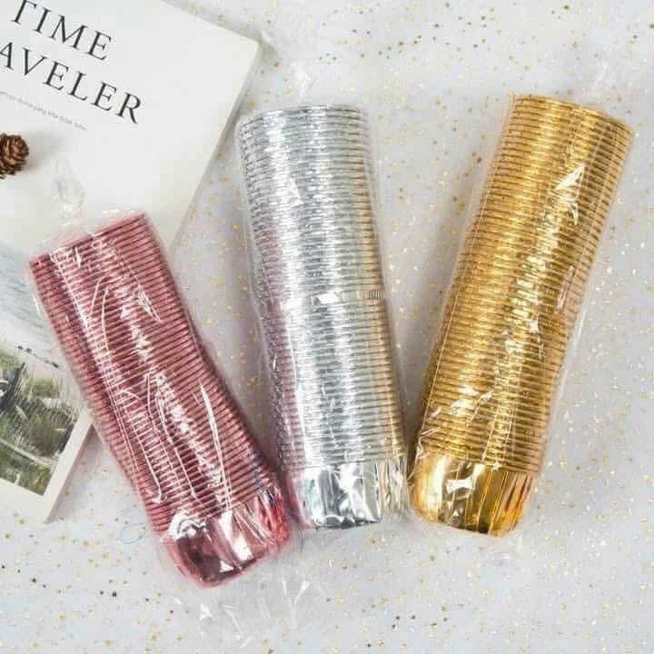 Set 50 cái cốc viền cupcake nhôm màu vàng bạc hồng dùng để đựng bánh cupcake mini