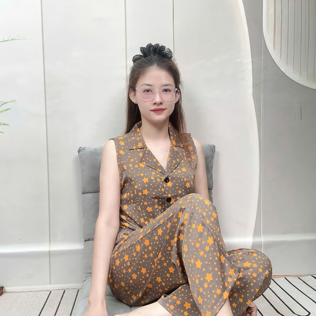 [ Xã Kho ]Mango Đồ Bộ Lụa Cổ Vest Áo Sát Nách Quần Dài Ống Suông Lưng Thun Co Giãn Thoải Mái Size 40-67kg Sang Trọng Thờ