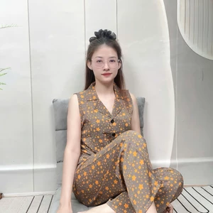 Mango Đồ Bộ Lụa Cổ Vest Áo Sát Nách Quần Dài Ống Suông Lưng Thun Co Giãn Thoải Mái Size 40-67kg Sang Trọng Thờ