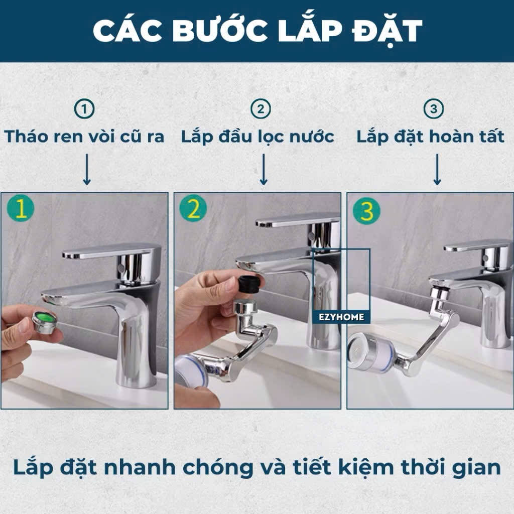Đầu Lọc Nước Vòi Rửa 1080° Xoay Đa Năng – Đầu Vòi Tăng Áp, Lọc Cặn Bẩn, Xoay Linh Hoạt Cho Bồn Rửa Mặt & Nhà Bếp