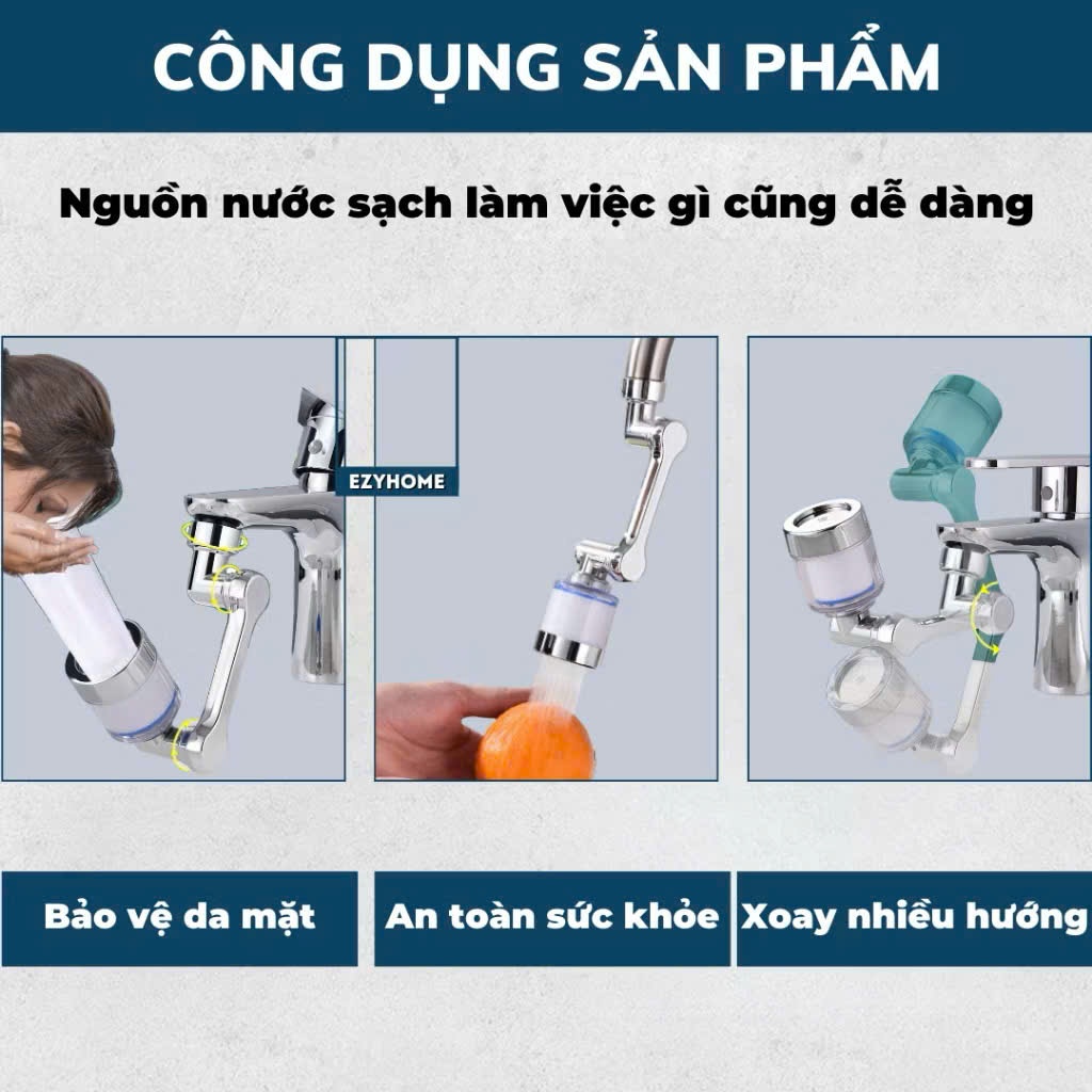 Đầu Lọc Nước Vòi Rửa 1080° Xoay Đa Năng – Đầu Vòi Tăng Áp, Lọc Cặn Bẩn, Xoay Linh Hoạt Cho Bồn Rửa Mặt & Nhà Bếp
