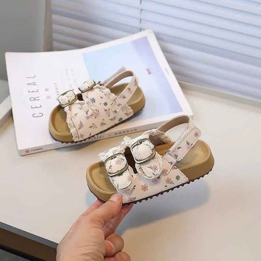 (Order) Dép sandal hoa nhí 2 quai ngang mùa hè phong cách Hàn Quốc dành cho bé gái