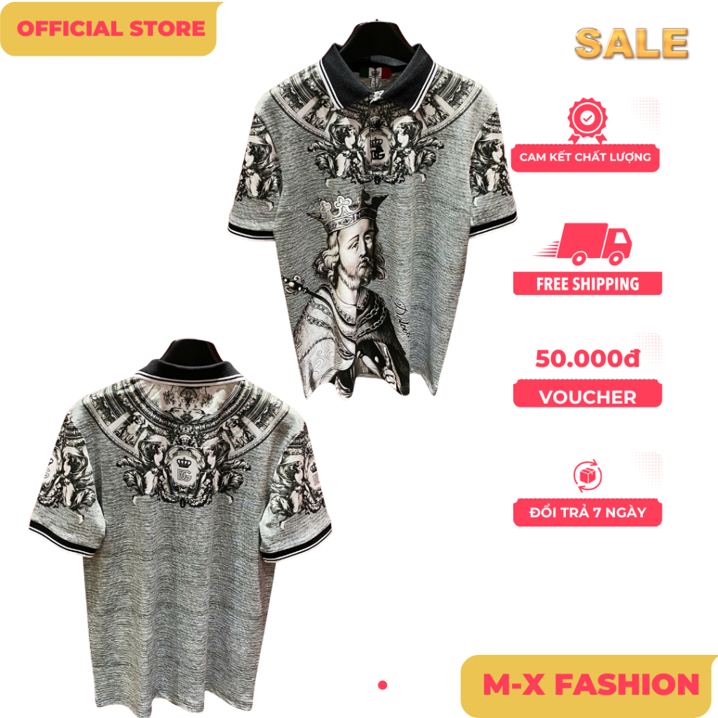 ÁO polo nam cổ tròn họa tiết tay ngắn phong cách trẻ trung chuẩn from
