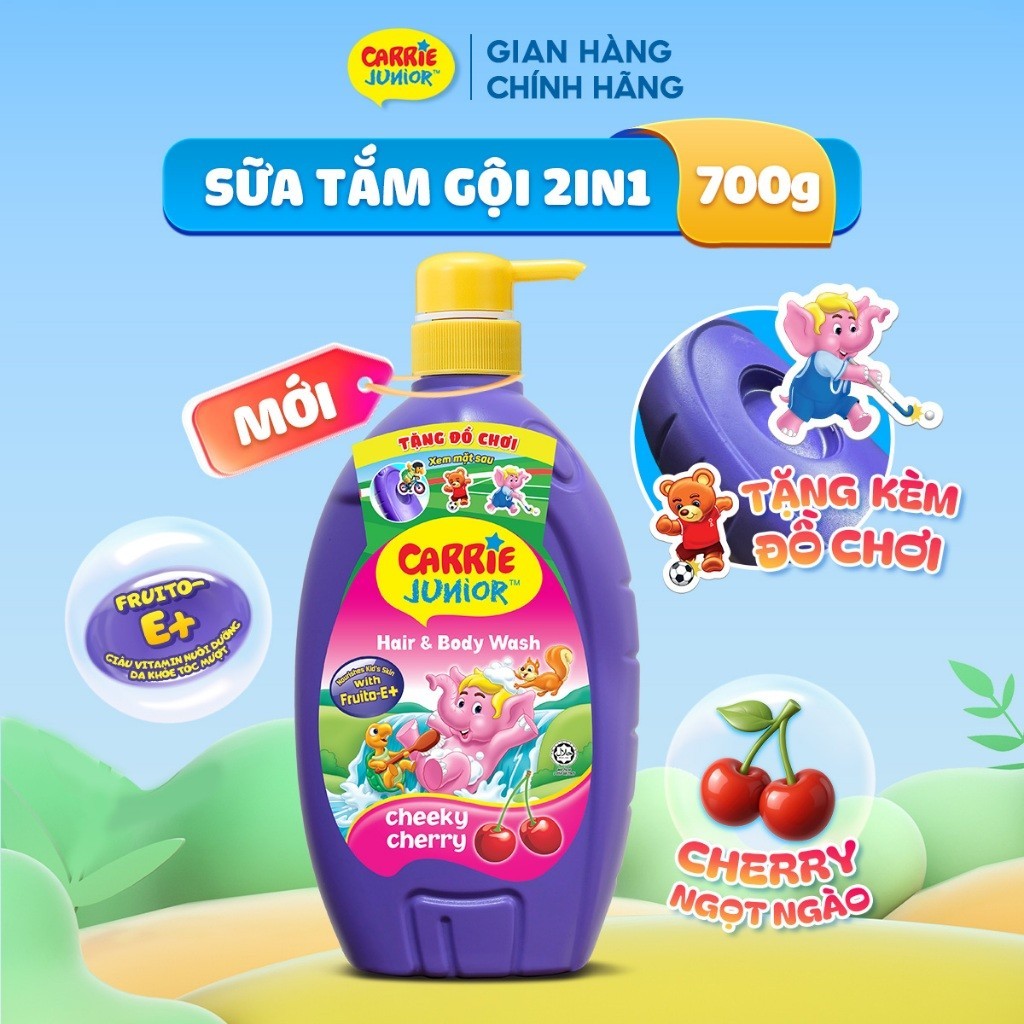 [TẶNG ĐỒ CHƠI BẮN NƯỚC] Chai Sữa Tắm Gội cho bé Carrie Junior thiên nhiên / Yoghurt 700g (Tặng màu ngẫu nhiên) - LIVE