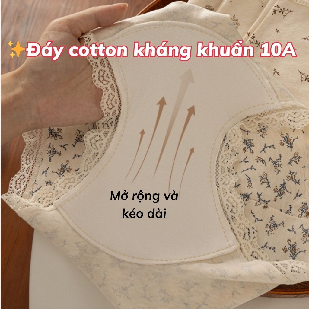 Quần lót nữ cotton kháng khuẩn dáng boxer đáy mở rộng phối viền ren họa tiết ngọt ngào LANIXA L5918