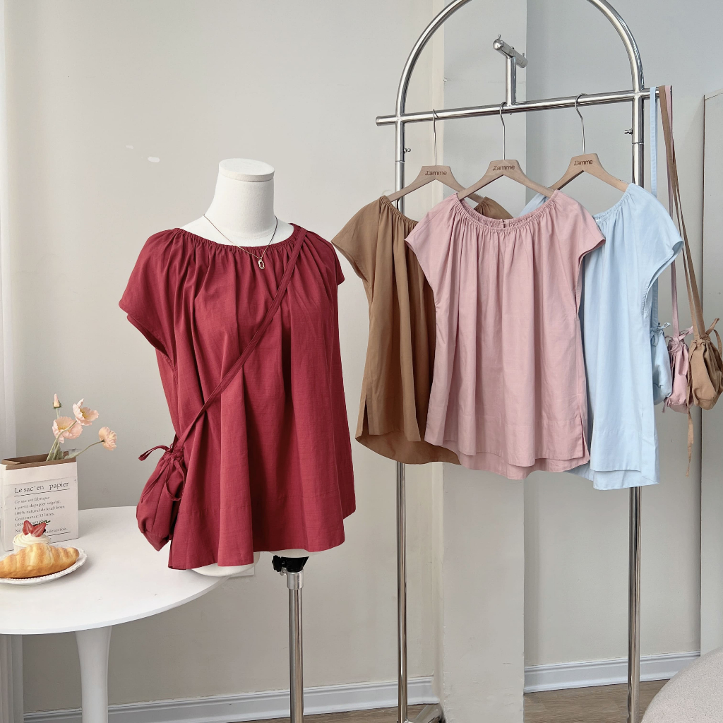 [Tặng kèm túi] Áo bầu, áo tay hến Mila Top chất liệu đũi tơ thoáng mát, siêu nhẹ phù hợp mẹ bầu đi làm đi chơi BY L'AMME