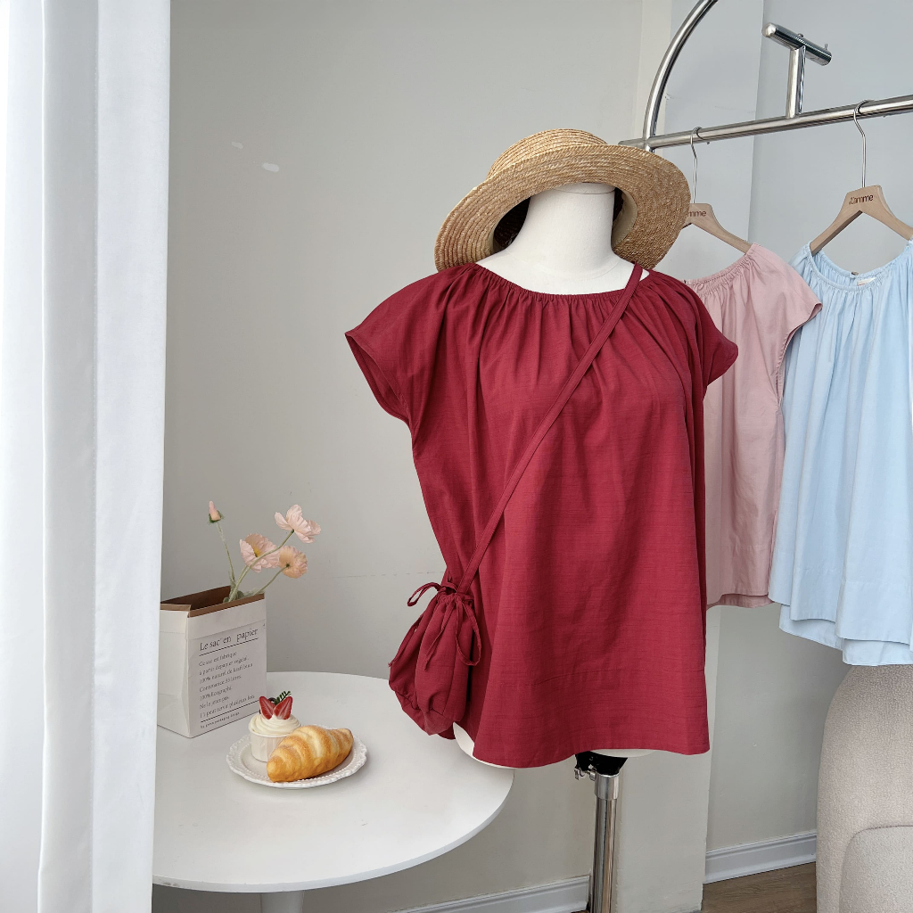 [Tặng kèm túi] Áo bầu, áo tay hến Mila Top chất liệu đũi tơ thoáng mát, siêu nhẹ phù hợp mẹ bầu đi làm đi chơi BY L'AMME