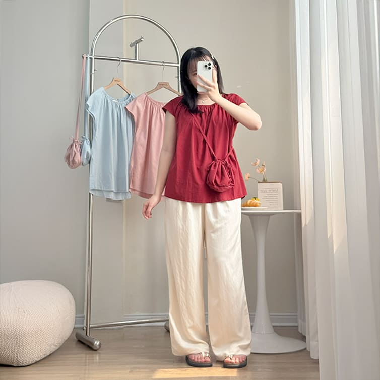 [Tặng kèm túi] Áo bầu, áo tay hến Mila Top chất liệu đũi tơ thoáng mát, siêu nhẹ phù hợp mẹ bầu đi làm đi chơi BY L'AMME