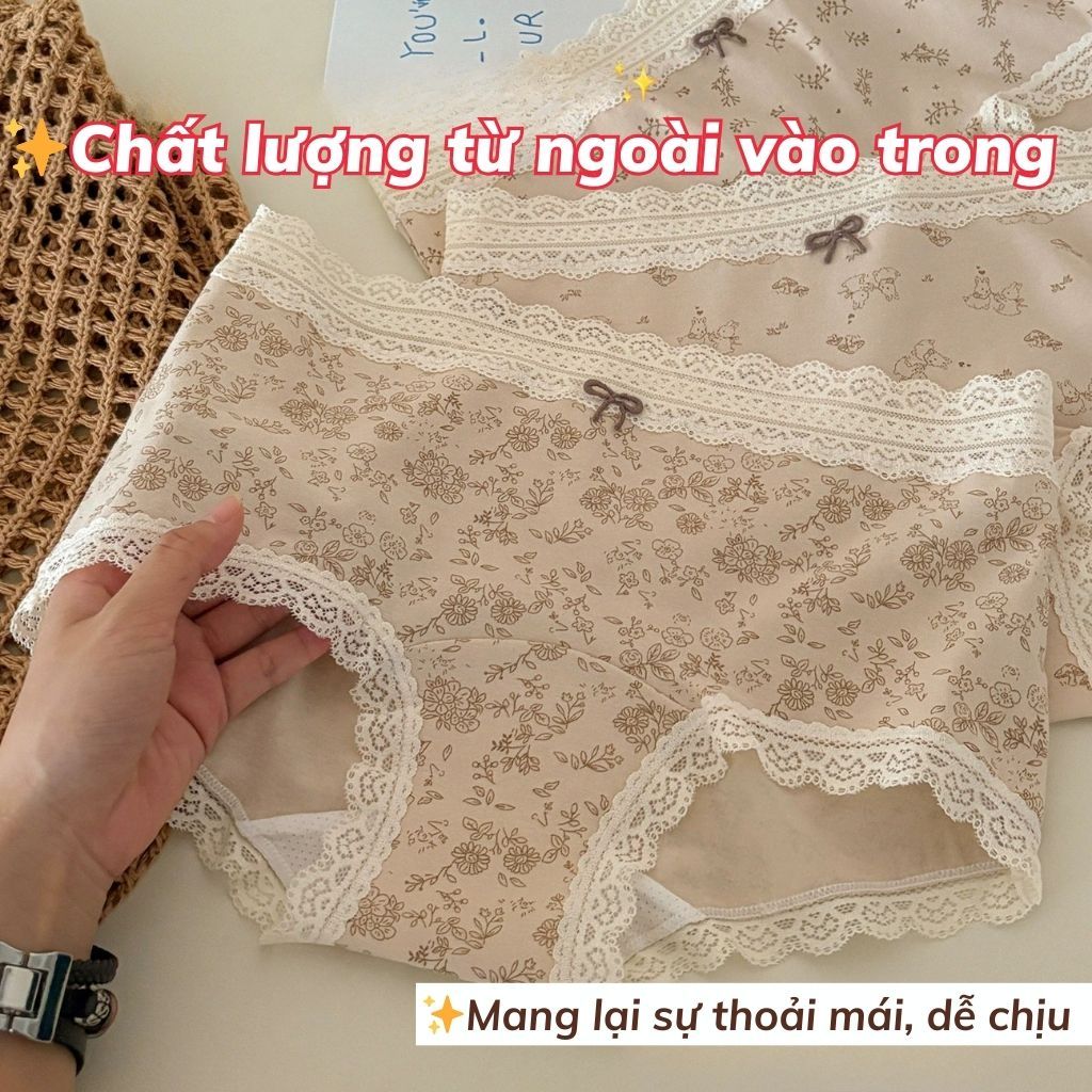 Quần lót nữ cotton kháng khuẩn dáng boxer đáy mở rộng phối viền ren họa tiết ngọt ngào LANIXA L5918