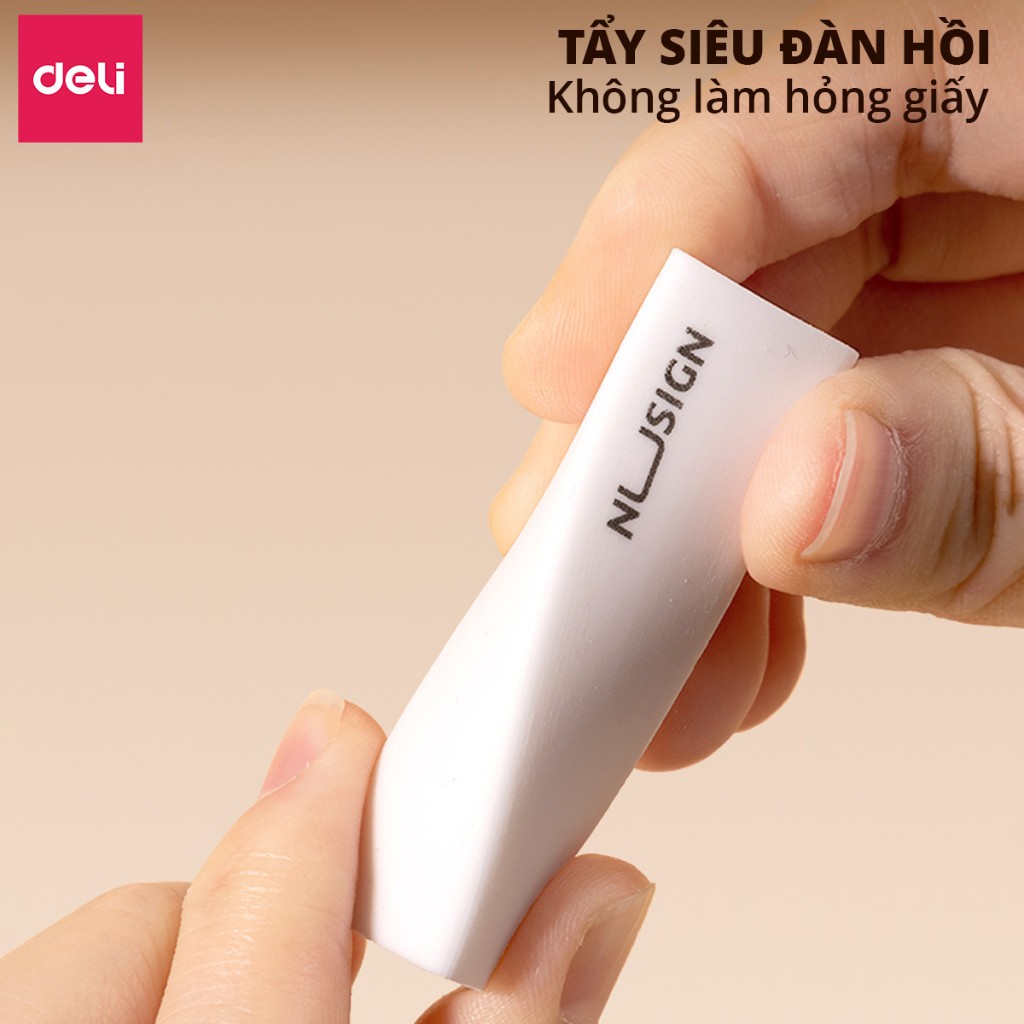Hộp 10 Gôm Tẩy Siêu Sạch Deli Nusign Cao Cấp Tẩy Mềm Ít Vụn Không Mùi Không Mòn Rách Giấy Tiện Lợi
