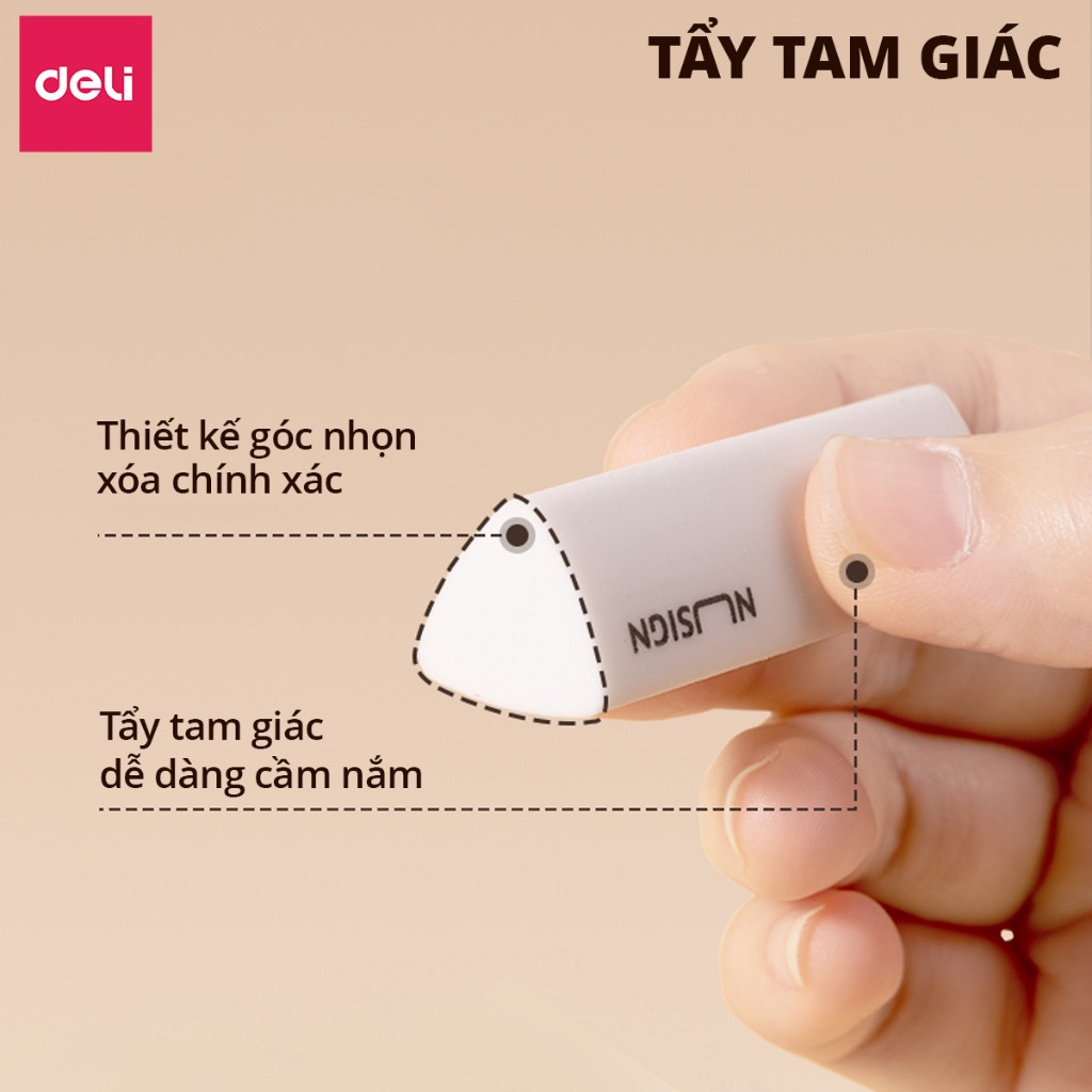 Hộp 10 Gôm Tẩy Siêu Sạch Deli Nusign Cao Cấp Tẩy Mềm Ít Vụn Không Mùi Không Mòn Rách Giấy Tiện Lợi