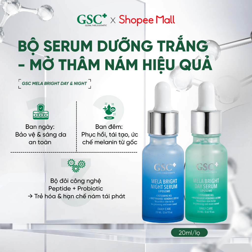 Bộ Đôi Serum Dưỡng Sáng, Mờ Thâm Nám DAY & NIGHT MELA BRIGHT SERUM 20 ML Hỗ Trợ Sáng Da, Mờ Nám - S1