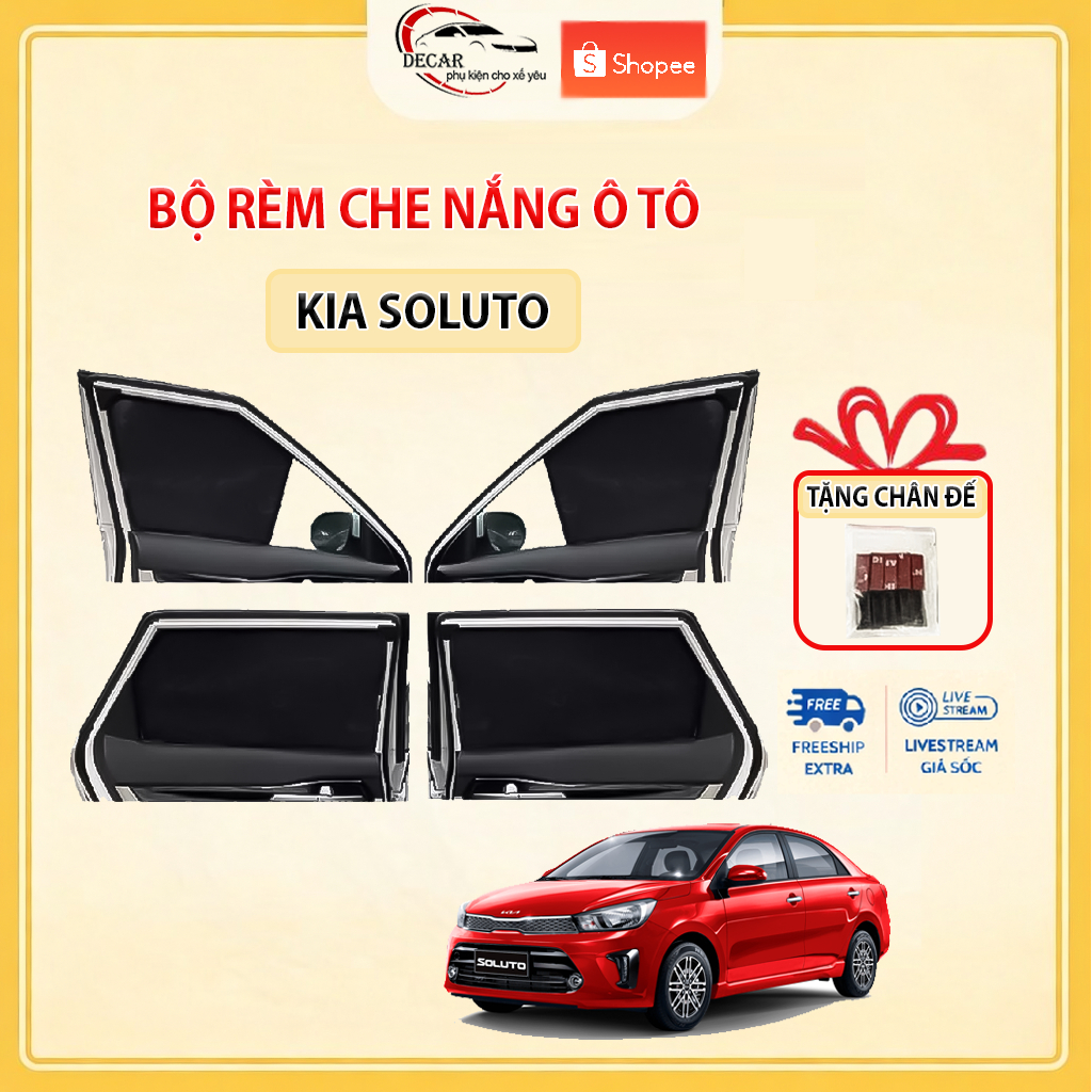 Rèm Che Nắng Ô Tô Hít Nam Châm Kia Soluto - Bộ 4 Tấm Rèm Chắn Nắng Cửa Kính Xe Hơi Chống Tia UV