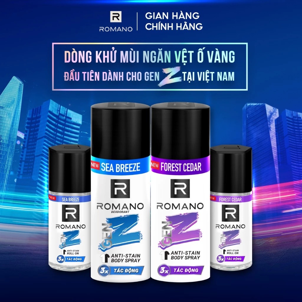[DEBUT T5] Combo 2 Xịt khử mùi toàn thân cho nam Romano ngăn vệt ố vàng Genz / ngăn mô hôi ( 140ml / 150ml x 2 ) - Live