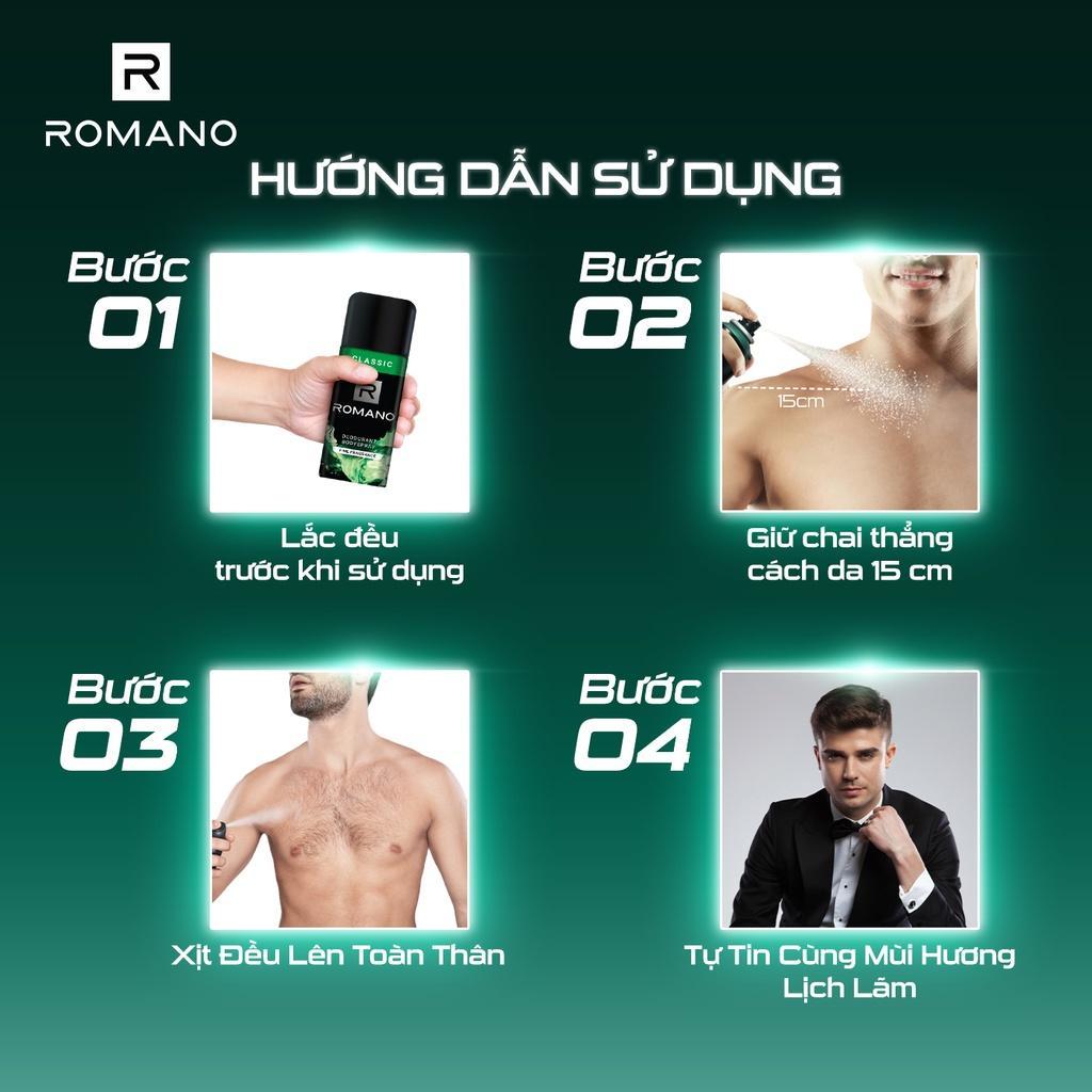 [DEBUT T5] Combo 2 Xịt khử mùi toàn thân cho nam Romano ngăn vệt ố vàng Genz / ngăn mô hôi ( 140ml / 150ml x 2 ) - Live