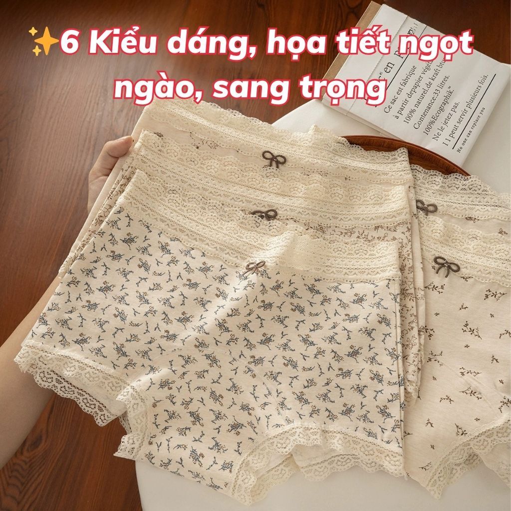 Quần lót nữ cotton dáng boxer cao cấp họa tiết cổ điển sang trọng đáy lót dài thoải mái LANIXA L5272