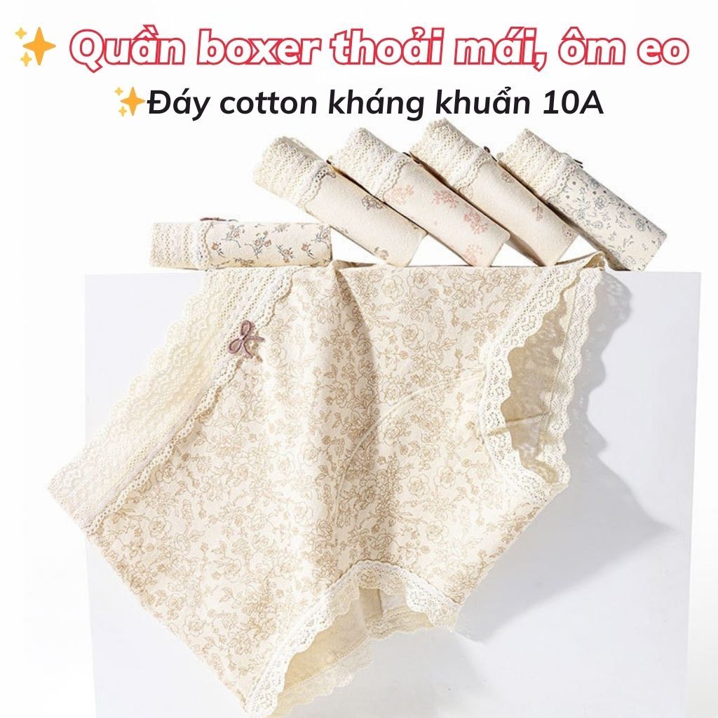 Quần lót nữ cotton dáng boxer cao cấp họa tiết cổ điển sang trọng đáy lót dài thoải mái LANIXA L5272