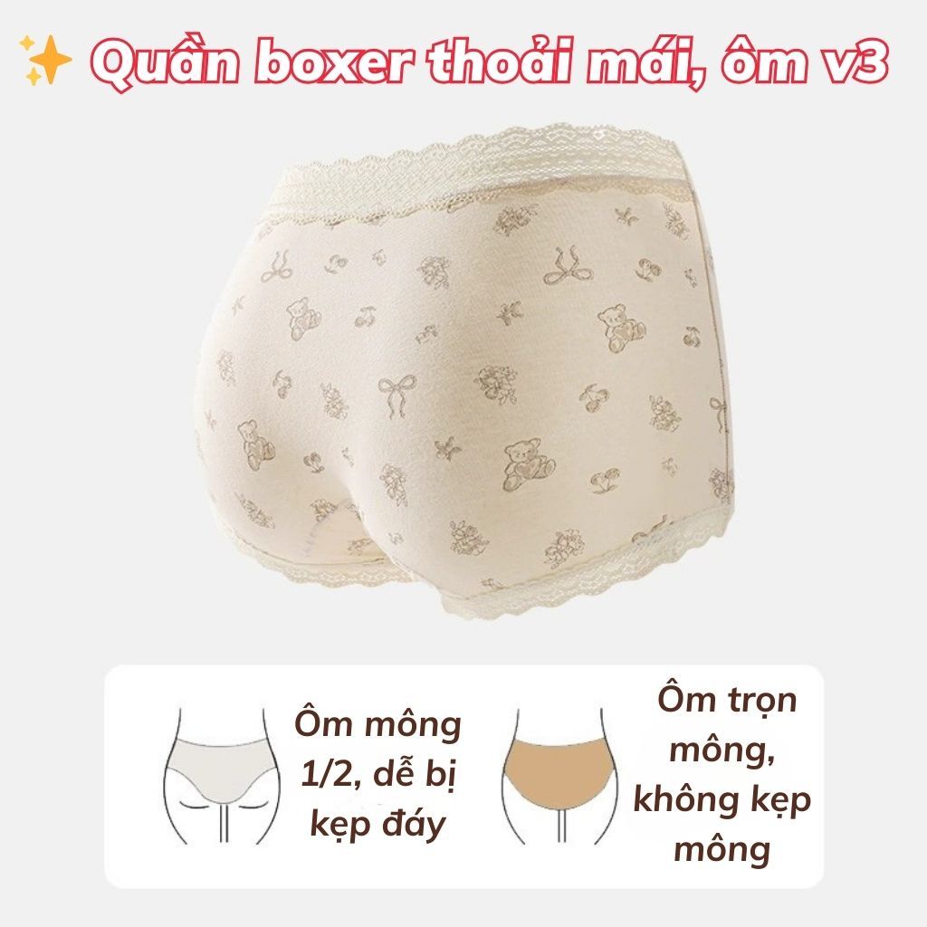 Quần lót nữ cotton cao cấp boxer họa tiết hoa nhí phong cách Pháp đáy lót dài thoải mái LANIXA L5272