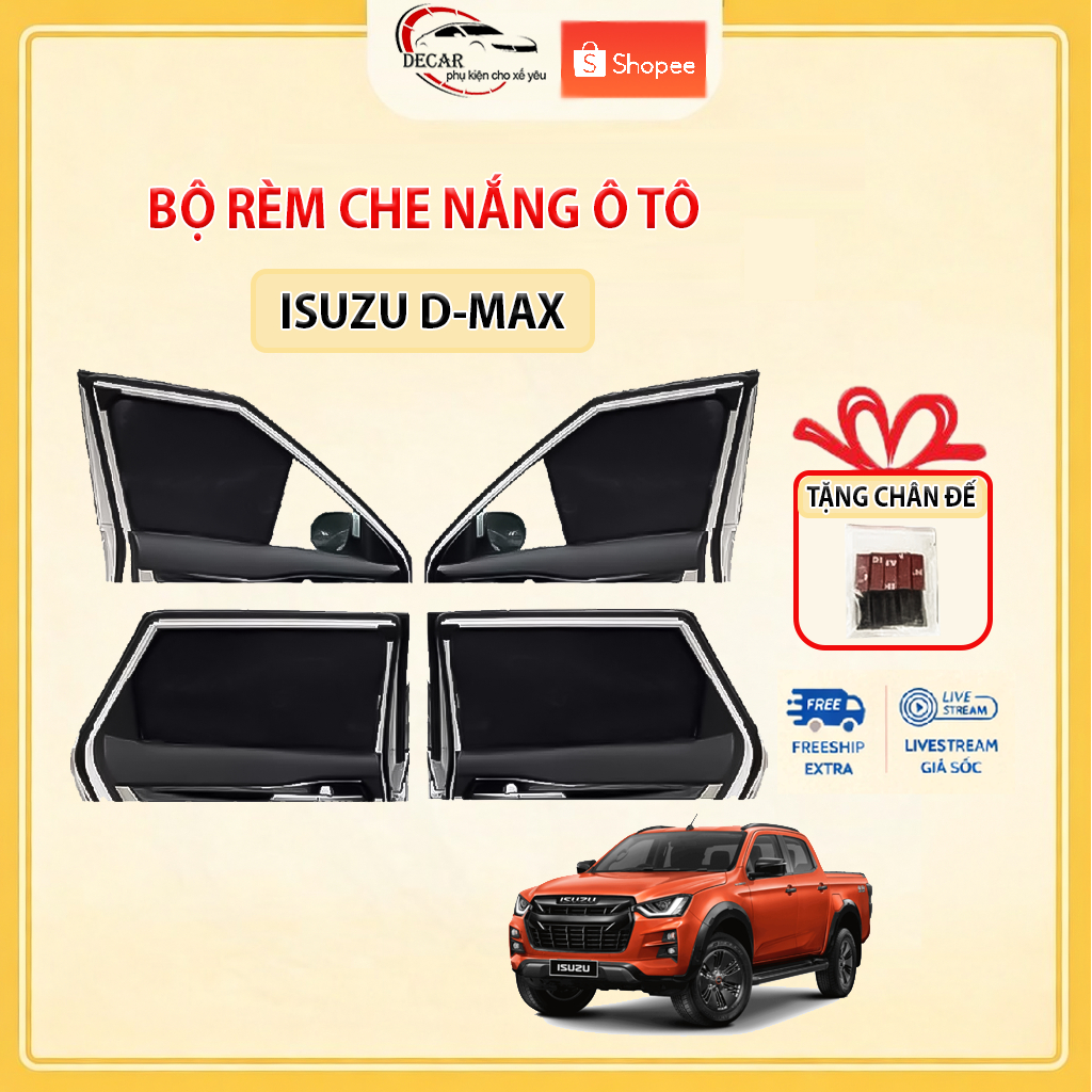 Rèm Che Nắng Ô Tô Hít Nam Châm Isuzu Dmax - Bộ 4 Tấm Rèm Chắn Nắng Cửa Kính Xe Hơi Chống Tia UV