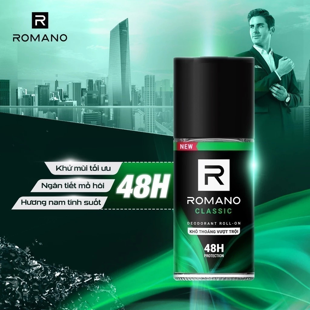 [Tặng Sữa rửa mặt 25g] Combo 2 Lăn khử mùi Romano Khử mùi vượt trội, Hương nam tính suốt 48H ( 50ml x 2 )