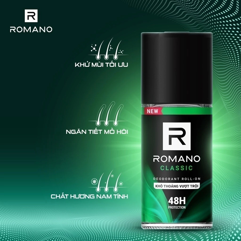 [Tặng Sữa rửa mặt 25g] Combo 2 Lăn khử mùi Romano Khử mùi vượt trội, Hương nam tính suốt 48H ( 50ml x 2 )